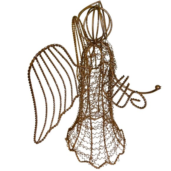 Christmas Angel Sculpture Gold Wire Figurine Holiday Decor Abstract Art 12" x 9" - Picture 5 of 8